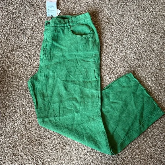 NWT Zara 100% Linen Frayed Lined Trousers Size XXL - Picture 2 of 7